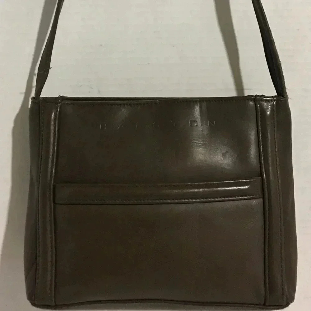 Halston green leather shoulder handbag